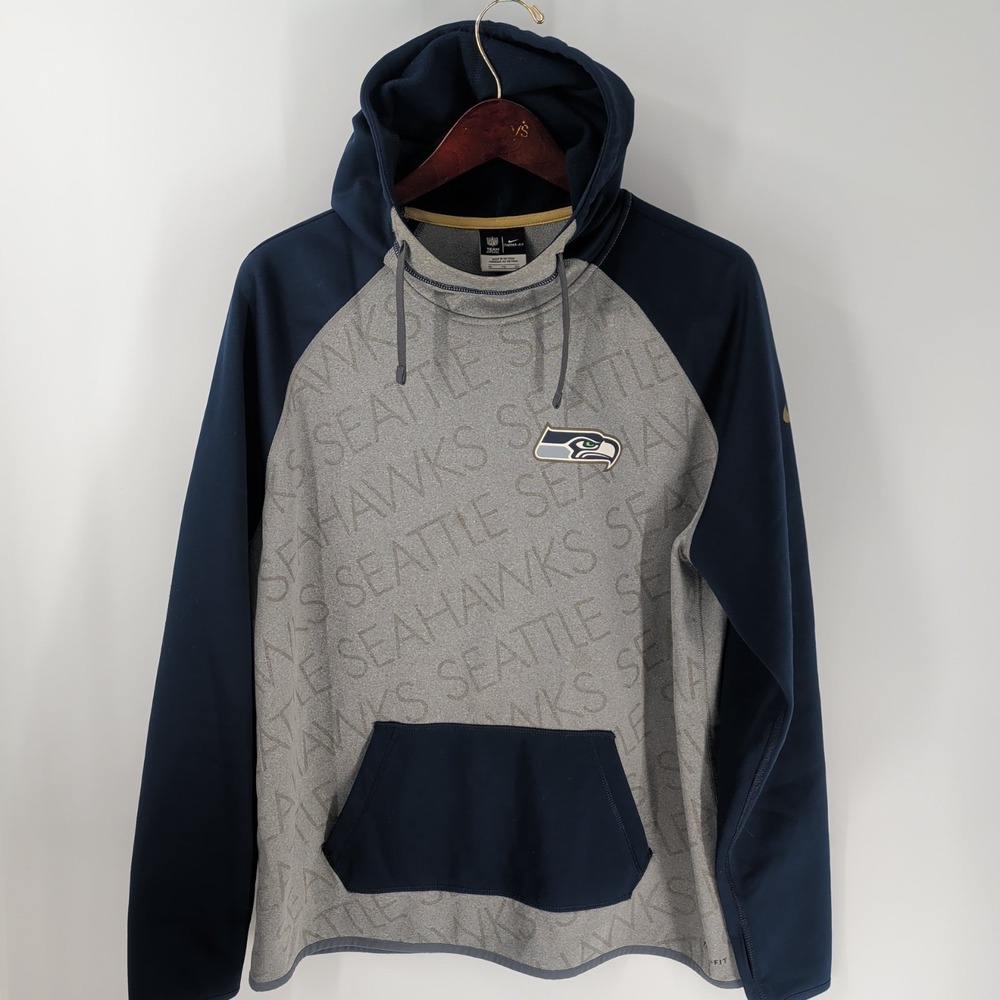 Seattle Seahawks NFL Team Apparel Nike Therma Fit Mens Blue Gray Hoodie Size XL